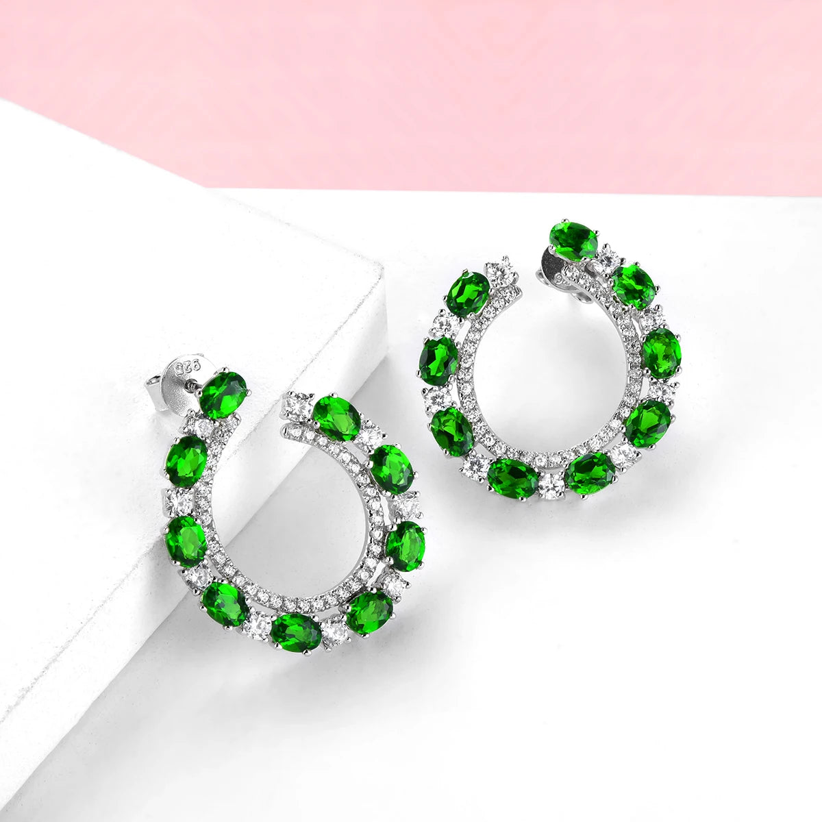 Natural Chrome Diopside Sterling Silver Stud Earring 3.5 Carats Genuine Gemstone Women Elegant Exquisite Style Fine Jewelrys