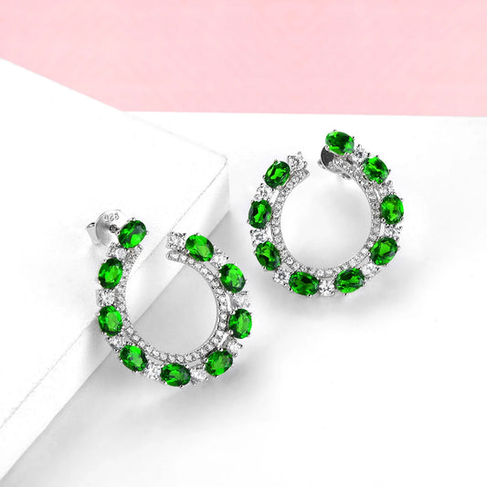 Natural Chrome Diopside Sterling Silver Stud Earring 3.5 Carats Genuine Gemstone Women Elegant Exquisite Style Fine Jewelrys