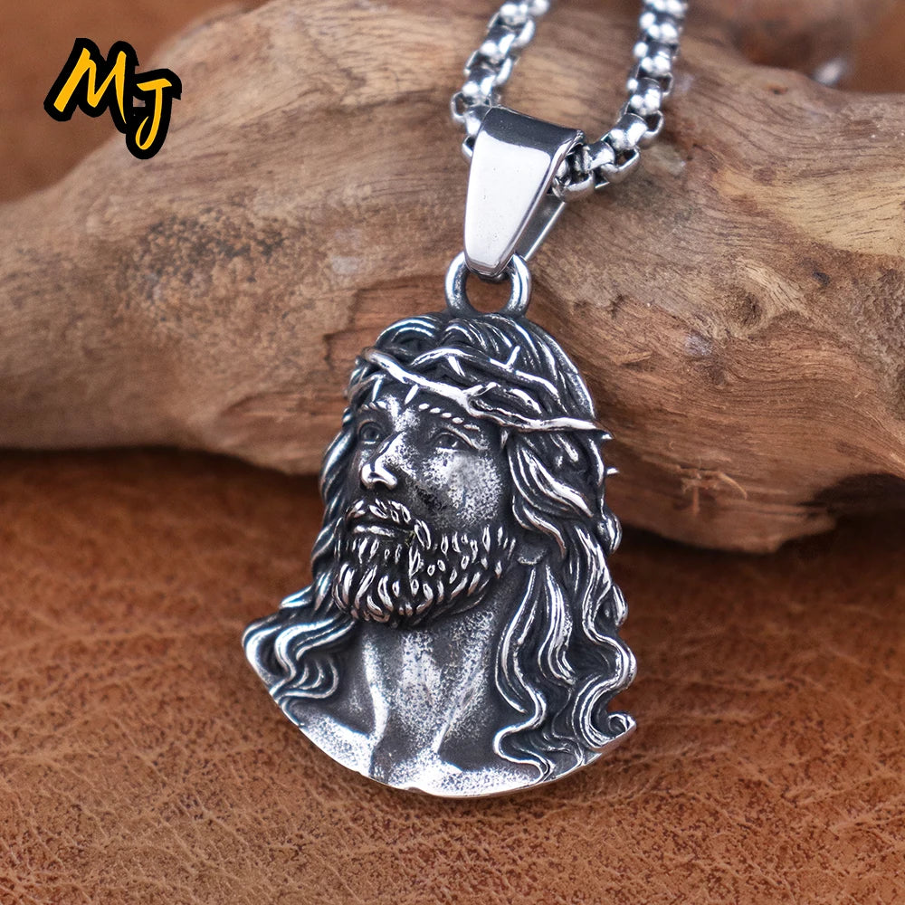 New Stainless Steel Jesus Pendant Chain for Women Fashion Catholic Crown of Thorns Necklace Amulet Jewelry Accessories