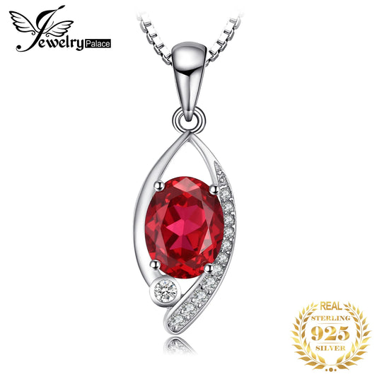 JewelryPalace Eye 2.2ct Created Red Ruby 925 Sterling Silver Pendant Necklace for Women Oval Cut Gemstone Choker Without a Chain CHINA