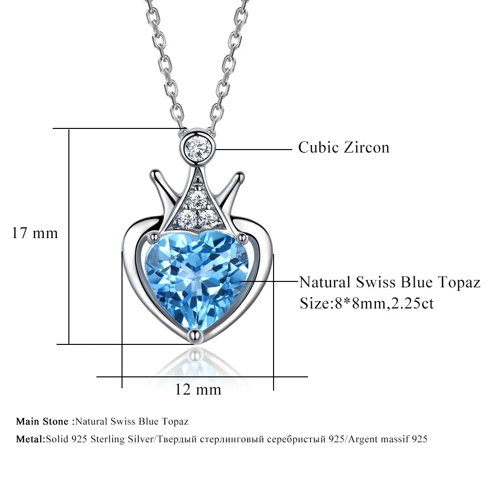 925 Sterling Silver Pendants Heart Necklace Blue Topaz Pendant New in Necklace