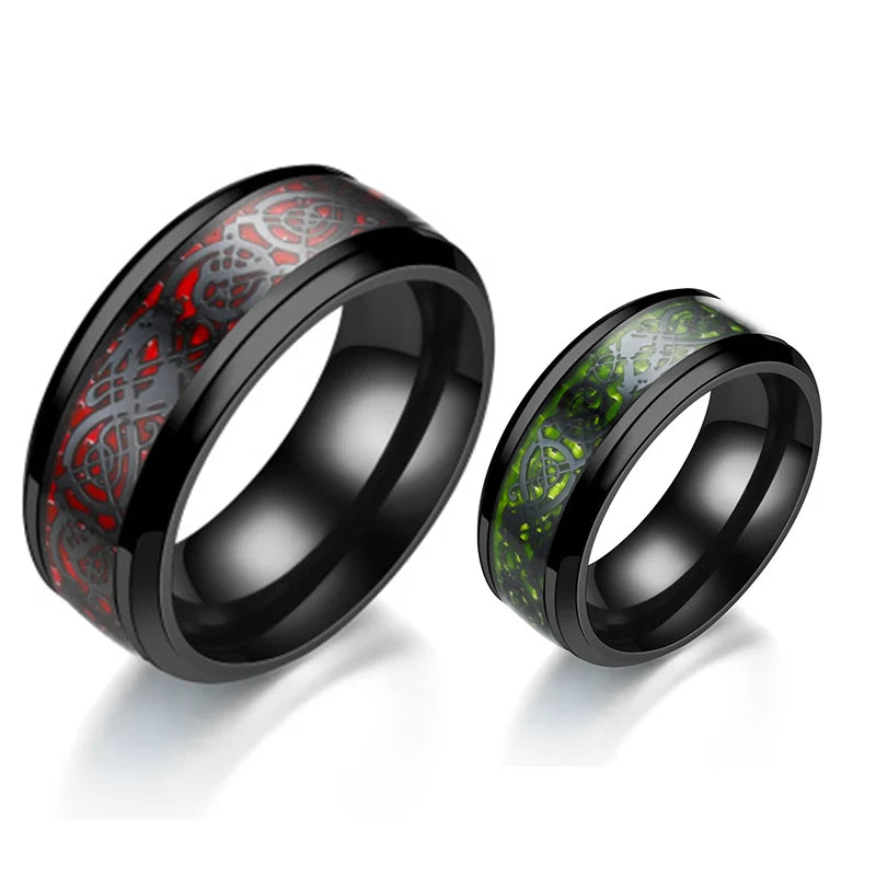 2024 Stainless Steel Dragon Ring for Men Inlay Purple Red Green Black Carbon Fiber Ring Wedding Band Jewelry Size 6-13