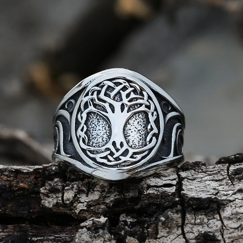 Nordic Viking Stainless Steel Ring Compass Tree of Life Viking Rune Wolf Men and Women Ring Jewelry Factory Wholesale