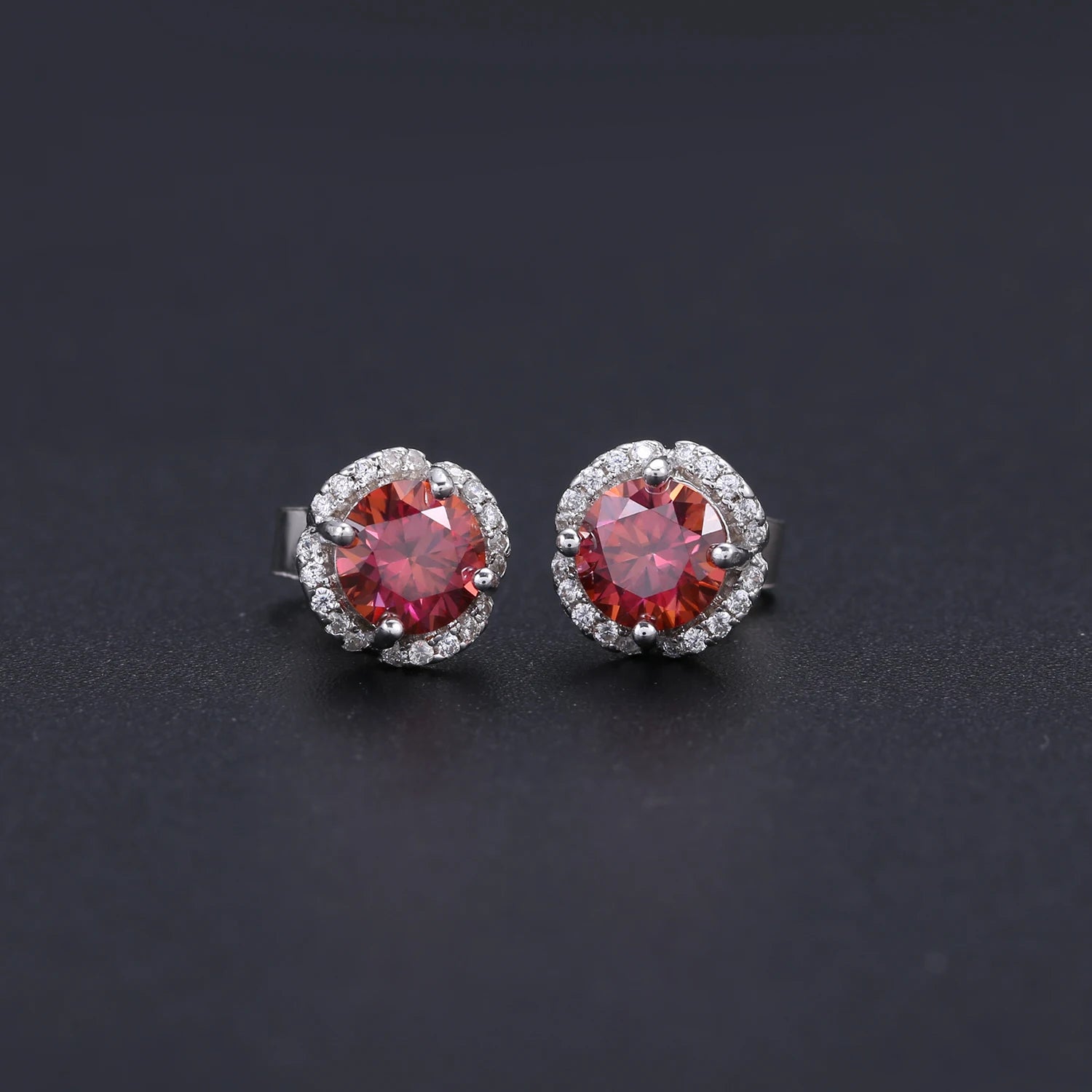 GEM'S BALLET Pink Moissanite 0.5TW 5mm Round Cut Moissanite Halo Stud Earrings in 925 Sterling Silver Wedding Earrings Orange Moissanite 925 Sterling Silver CHINA