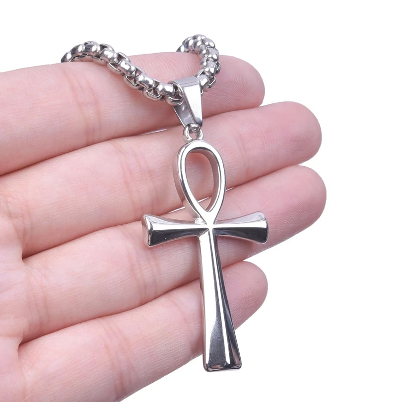 4mm Width Stainless Steel Jewelry Chain Necklaces For Women Men Accessories Ankh Cross Pendant Charm Necklace Statement Fashion