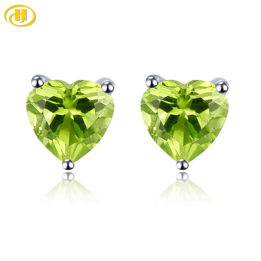 Natural Peridot Sterling Silver Stud Earring 1.6 Carats Genuine Gemstone Romantic Heart Design Casual Jewelry Birthday Gifts