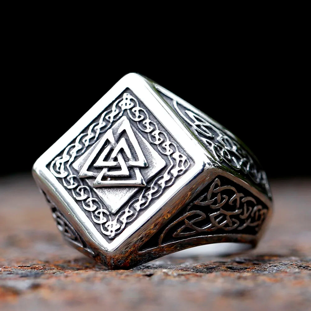 2023 New Vintage 316L Stainless Steel Viking Valknut Amulet Ring Punk Women Men Unisex Jewelry For Party Gift free shipping AS Shown