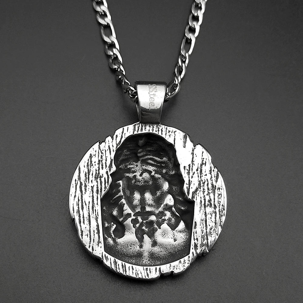 Retor Punk Jesus Head Pendant Necklace For Women Men Stainless Steel Black Vintage Catholic Male Lucky Amulet Chain Jewelry Gift