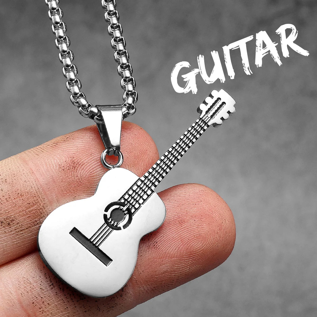 Musical Instrument Guitar Tape Stainless Steel Men Necklaces Pendant Chain Punk Rock Hiphop Women Fashion Jewelry Gift Wholesale