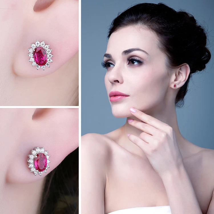 JewelryPalace Created Blue Sapphire Ruby 925 Sterling Silver Stud Earrings Natural Amethyst Garnet Peridot Topaz Princess Diana