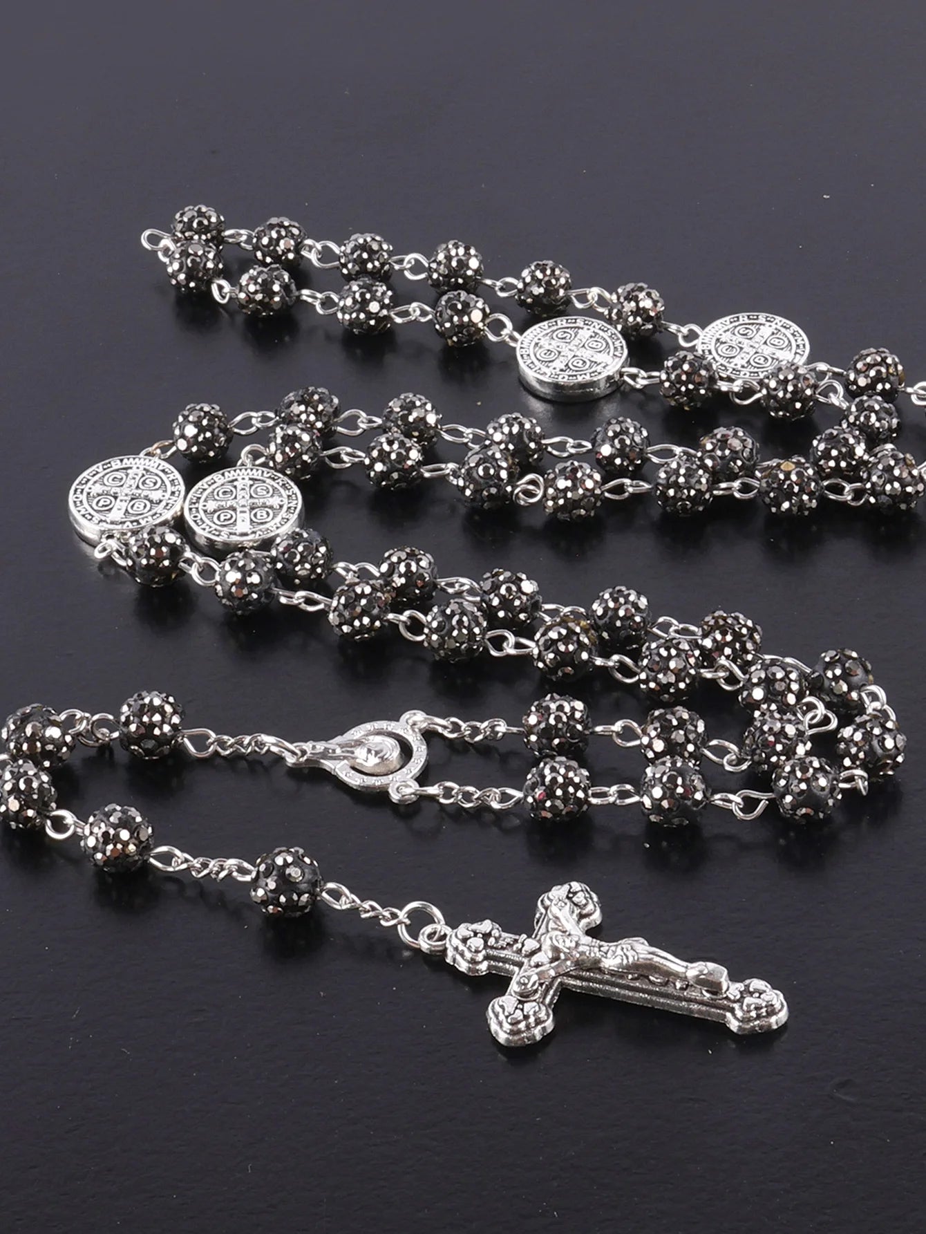 1 Piece Retro Classic Multi-Color 8mm Round Rosary DIY Pure Handmade Work Cross Religious Necklace Men's and Women's Jewelry GIF