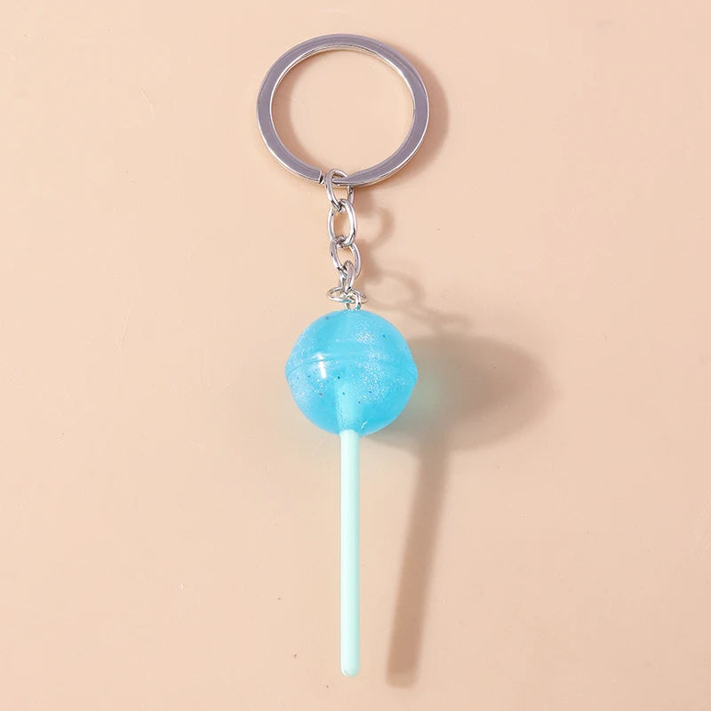 Lovely Resin Candy Lollipop Keychain Mini 3D Simulation Food Key Rings for Men Women Handbag Pendants DIY Kids Jewelry Gifts as picture shows 1