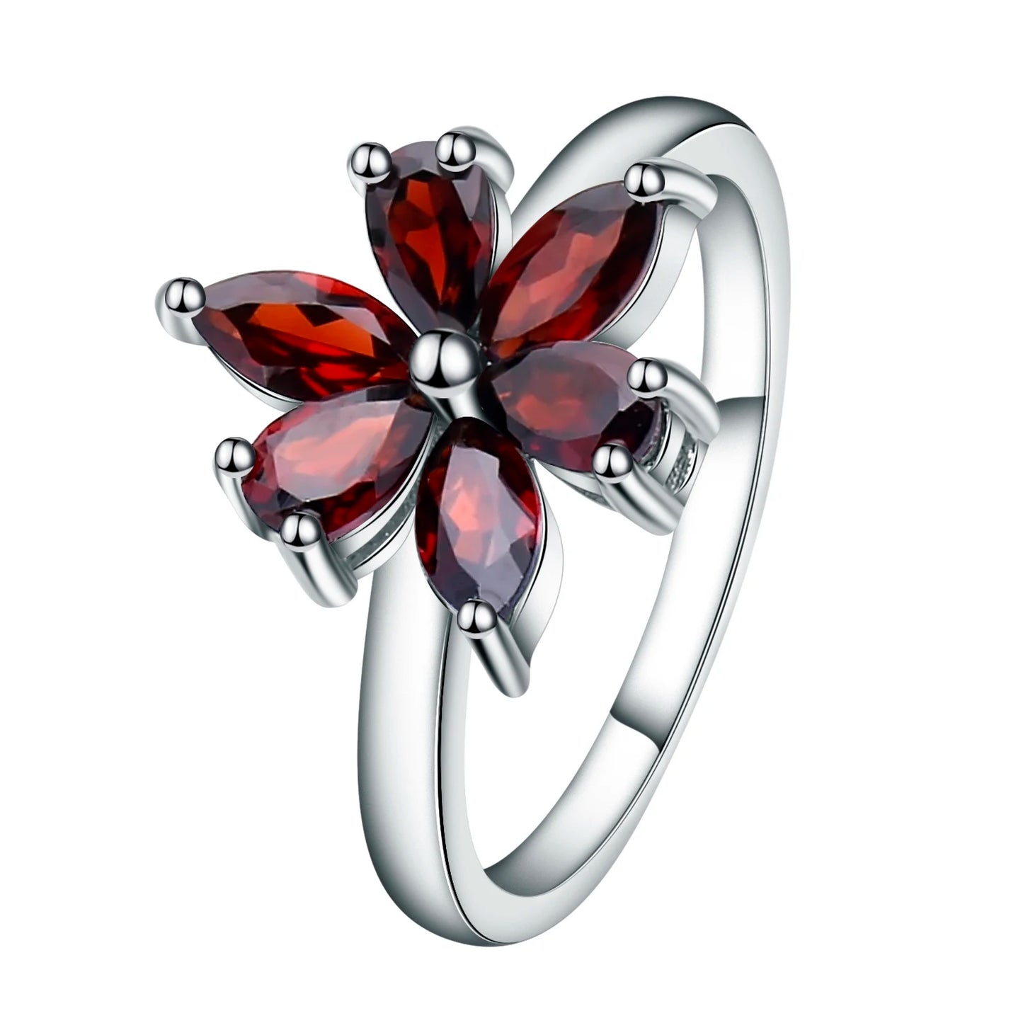 Gem's Ballet 585 14K 10K 18K Gold 925 Silver Ring Natural Garnet Rings Trendy Romantic Flower Engagement Rings For Women Party 925 Sterling Silver White Gold