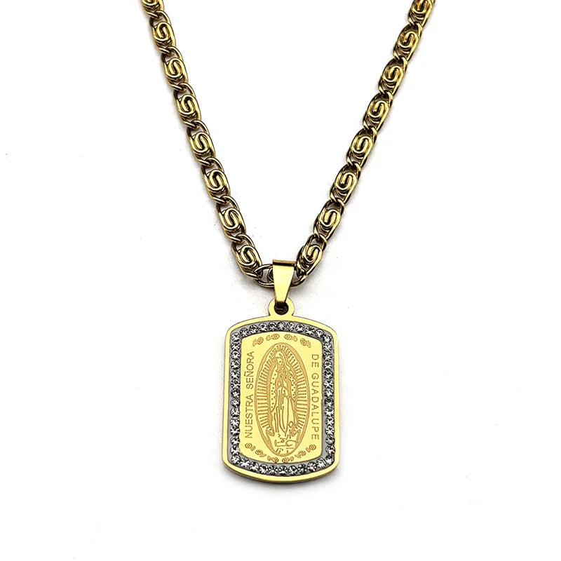 Catholic Our Lady of Guadalupe Necklace for Women Men Stainless Steel Gold/Silver Color Virgin Mary Male Chain Jewelry
