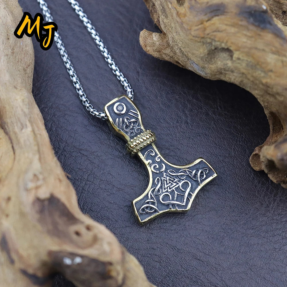 Vintage Men Viking Thor's Hammer Pendant Classic Nordic Celtic Knot Necklace Stainless Steel Scandinavian Jewelry Gift