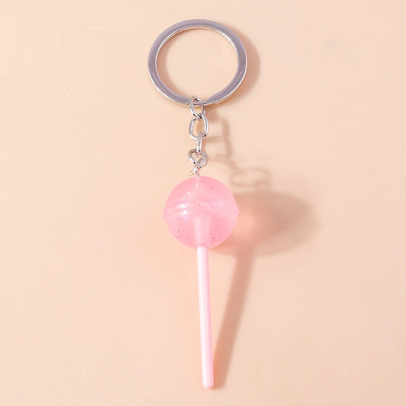 Lovely Resin Candy Lollipop Keychain Mini 3D Simulation Food Key Rings for Men Women Handbag Pendants DIY Kids Jewelry Gifts as picture shows 3