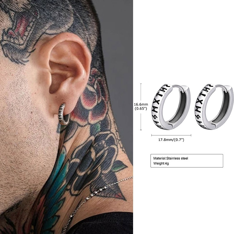 Vnox Nordic Viking Knot Hoop Earrings for Men Women, Stainless Steel Huggies, Ethnic Punk Rock Male Ear Jewelry EH-522S