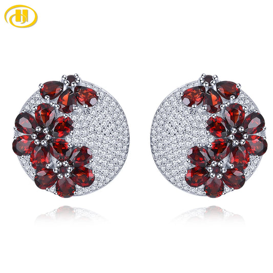 Natural Red Garnet Solid Silver Clip Earring 5.2 Carats Genuine Garnet Faced Cut Elegant Romantic Style S925 Engagement Wedding Default Title