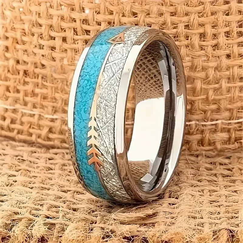 Fashion 8mm Black Stainless Steel Guitar String Rings for Men Whiskey Barrel Wood Inlay Guitarist Ring Men Wedding Band Jewelry