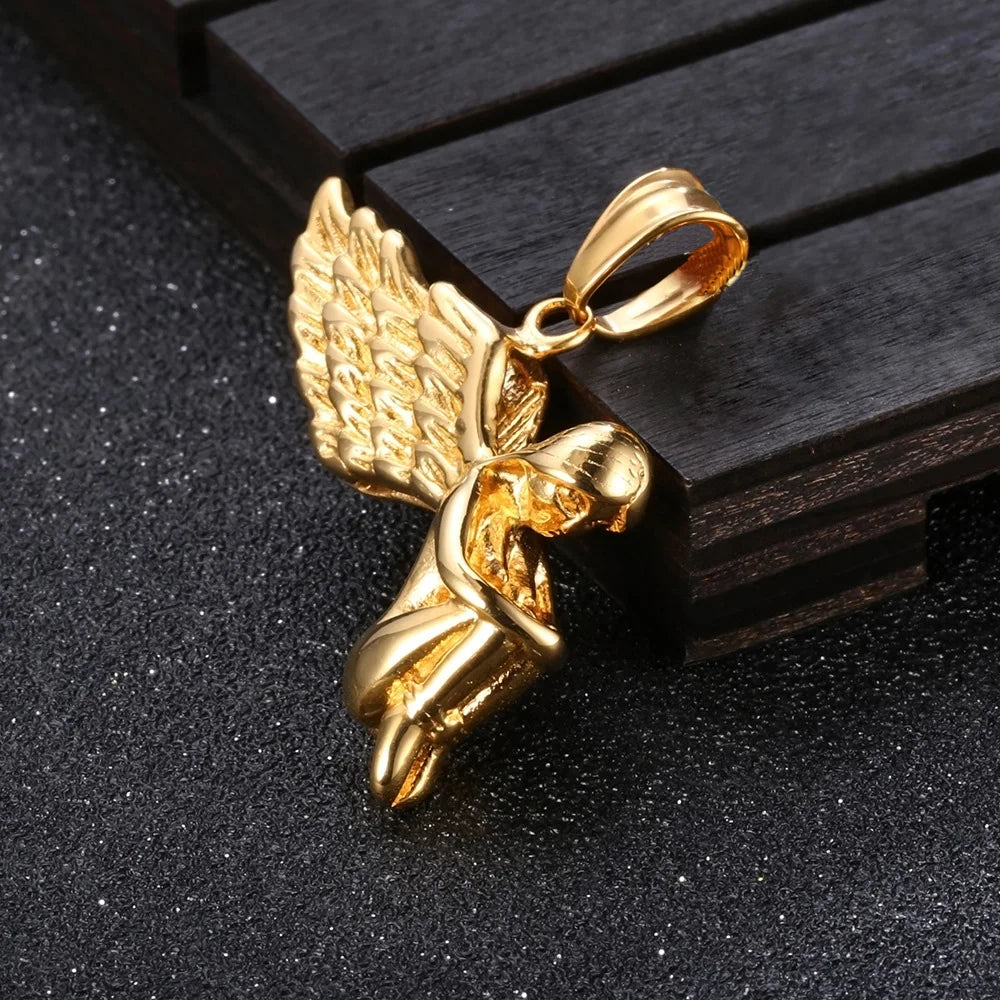 Guardian Angel Wings Stainless Steel Men Necklaces Pendant Chain Punk For Women Fashion Jewelry Gifts Wholesale Dropshiping