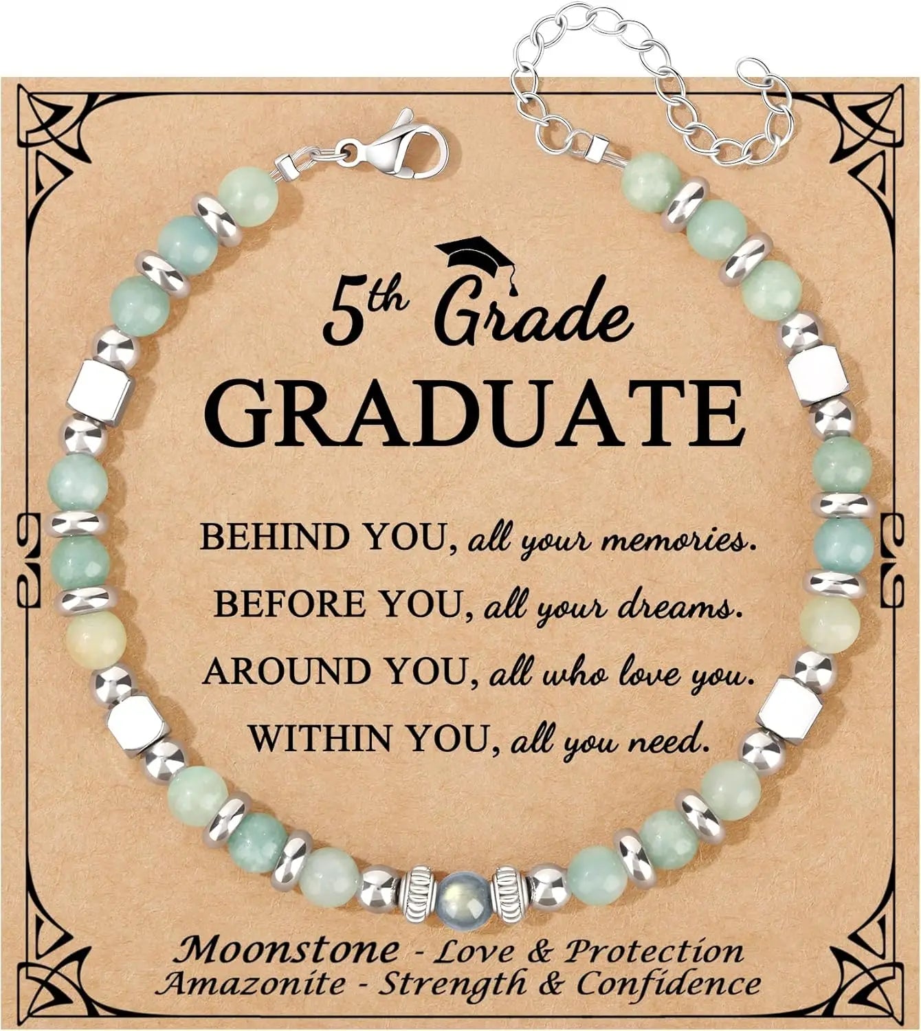 Mothers Day Bracelets gift,Birthday Valentines Gift Amazonite Colorful Imperial Jasper Stainless Steel Beads Bracelets,with card