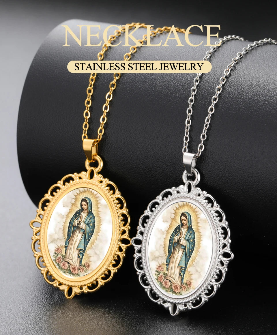 Our Lady of Guadalupe Necklace Catholic Virgin Mary Pendant Religious Faith Pray Protection Amulet Stainless Steel Jewelry