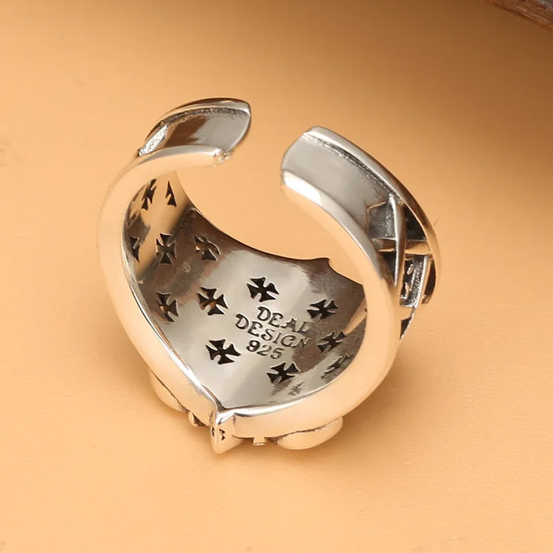Retro Punk Style Personality Trendy Brand Men's Open Ring, Creative and Chic Anchor Logo Jewelry