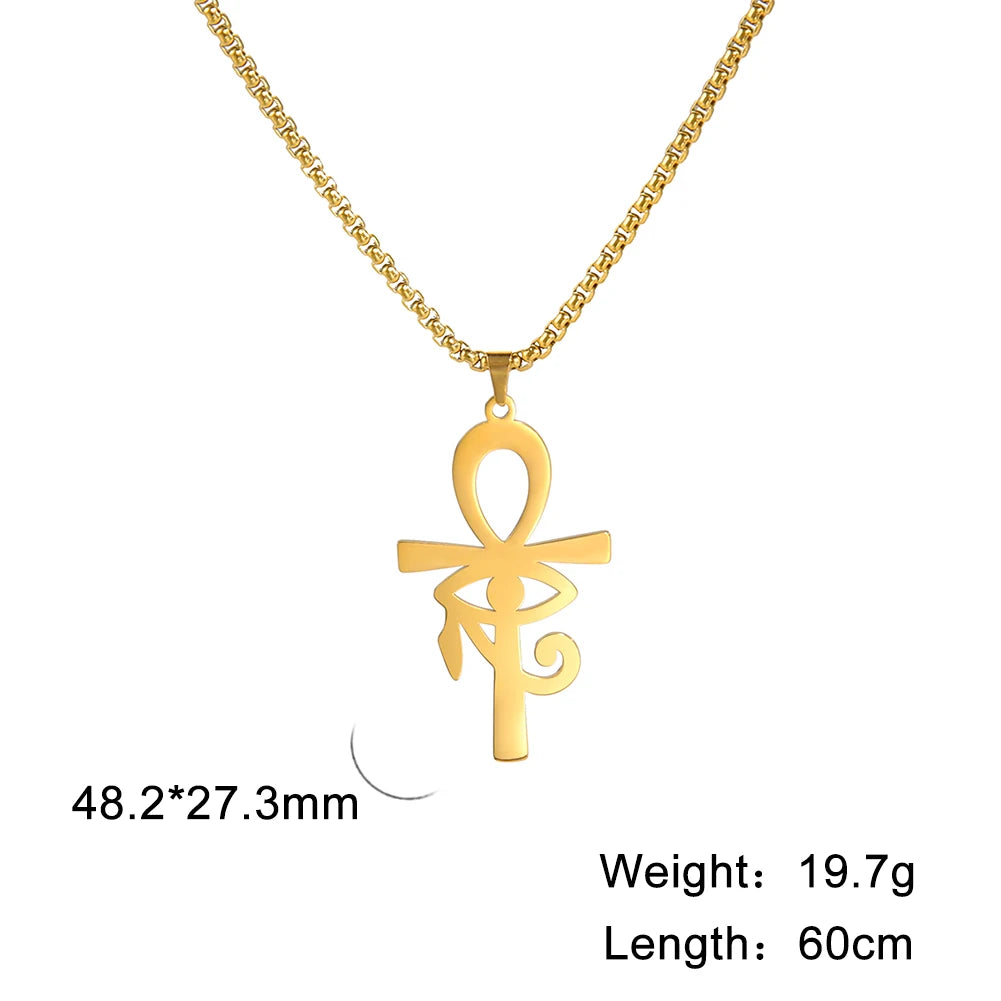 Amaxer Viking Eye of Horus Egypt Ankh Cross Necklace For Men Women Religious Pendant Amulet Vintage Gold Color Jewelry