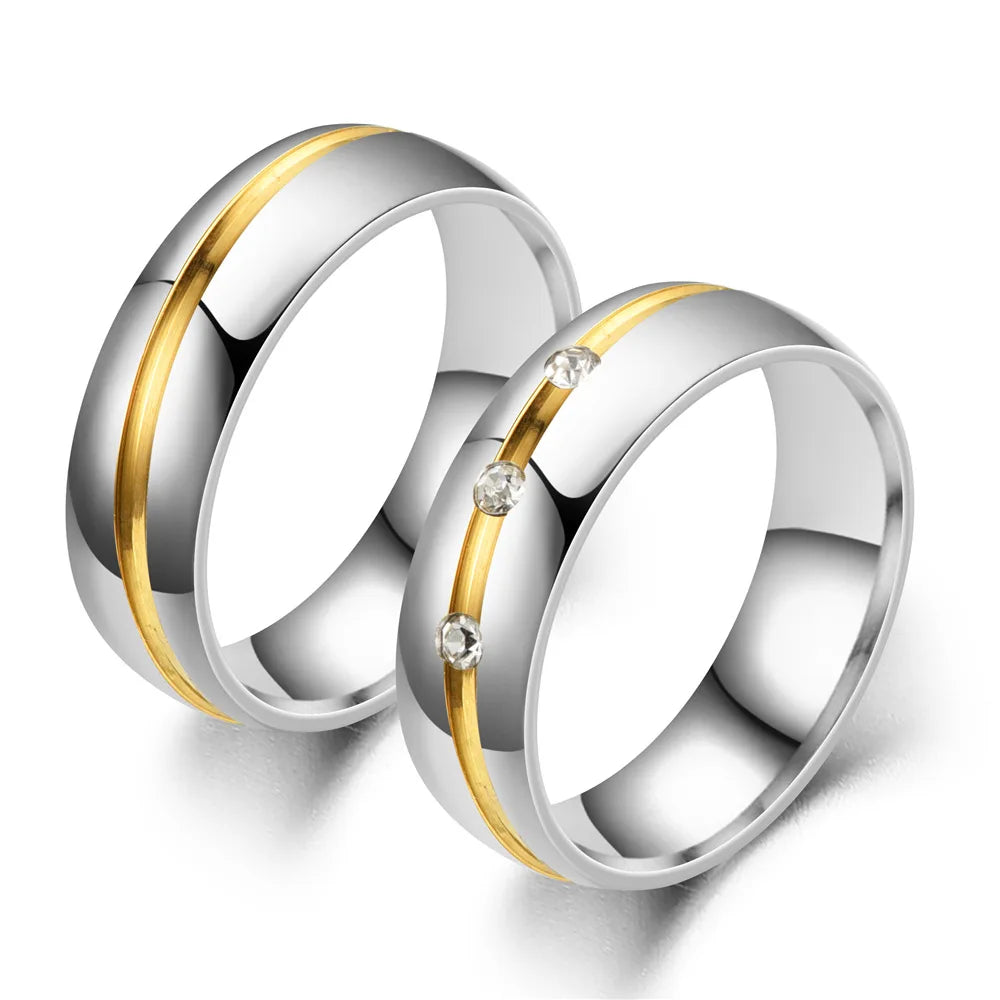 Trendy Stainless Steel Couple Rings For Men Women Inlay Rhinestones Zirconia Rings Wedding Party Jewelry Valentines Day Gifts