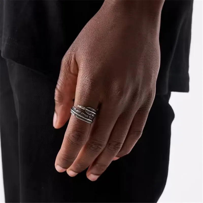 DODO Feather Ring 316L Stainelss Steel Jewelry Punk Style Men Women Adjustable Ring Size 6-13