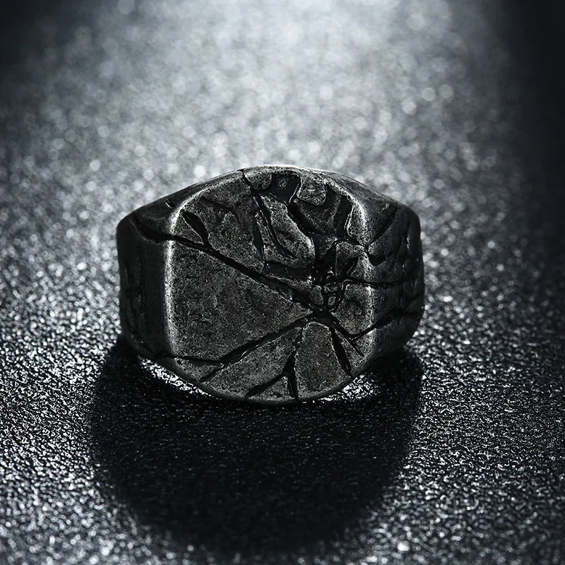 Retro Cracking Rock Large Ring For Men Silver Color Punk Gothic Ring Handmade Jewelry Biker Accessories Domineering Gift For Man