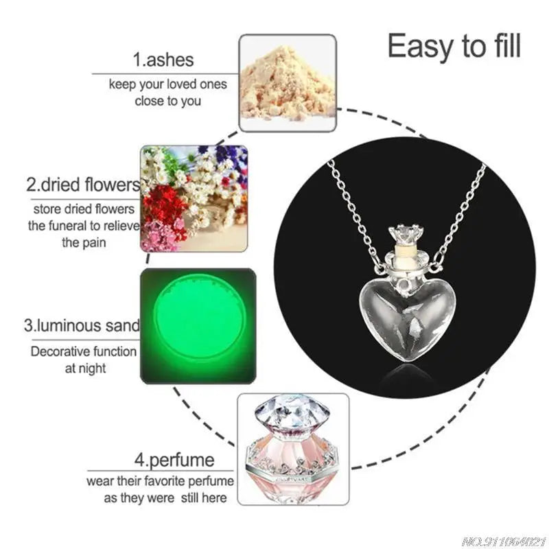 Transparent Heart Vial Bottle Necklaces Steel Chain Make Blood Vial Necklace Women Jewelry Gift Dropship
