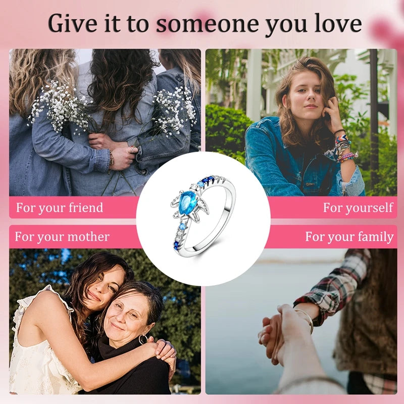 Original 925 Sterling Silver Ring Sea Turtle Roaming Closed Rings For Women Girls Jewelry Birthday Anniversary Gifts