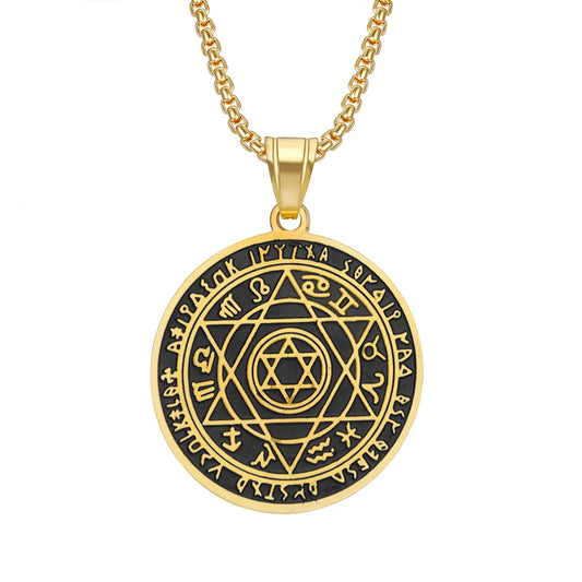 Punk Star of David Zodiac Sign Constellation Pendant Gold Color Stainless Steel Round Necklace for Women Men Jewelry Gift 2025
