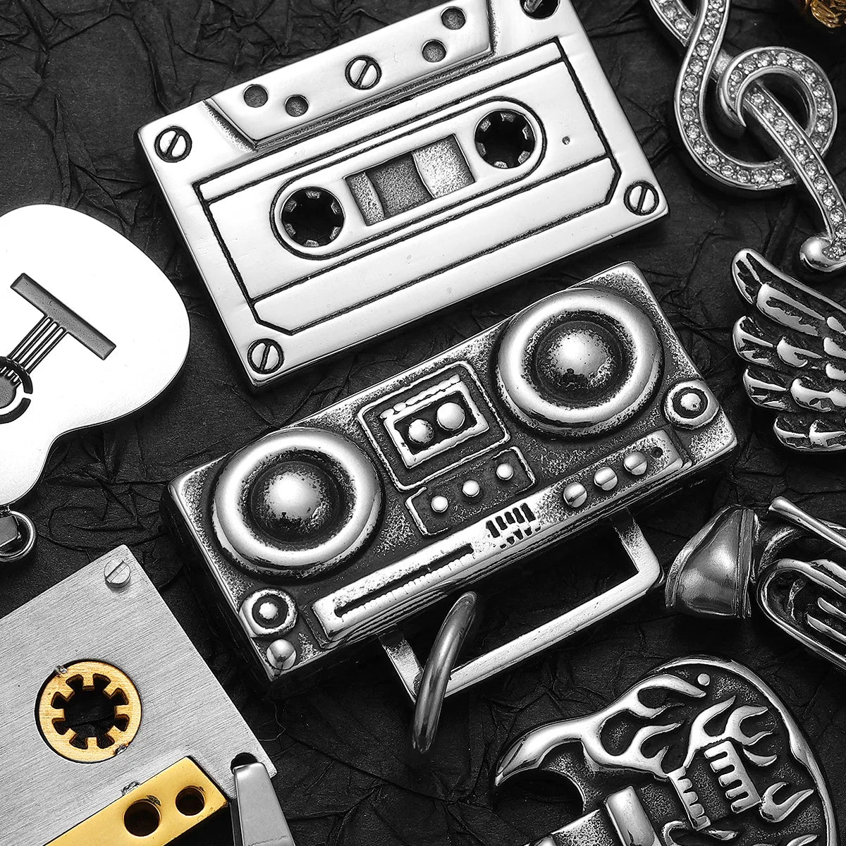 Musical Instrument Guitar Tape Stainless Steel Men Necklaces Pendant Chain Punk Rock Hiphop Women Fashion Jewelry Gift Wholesale