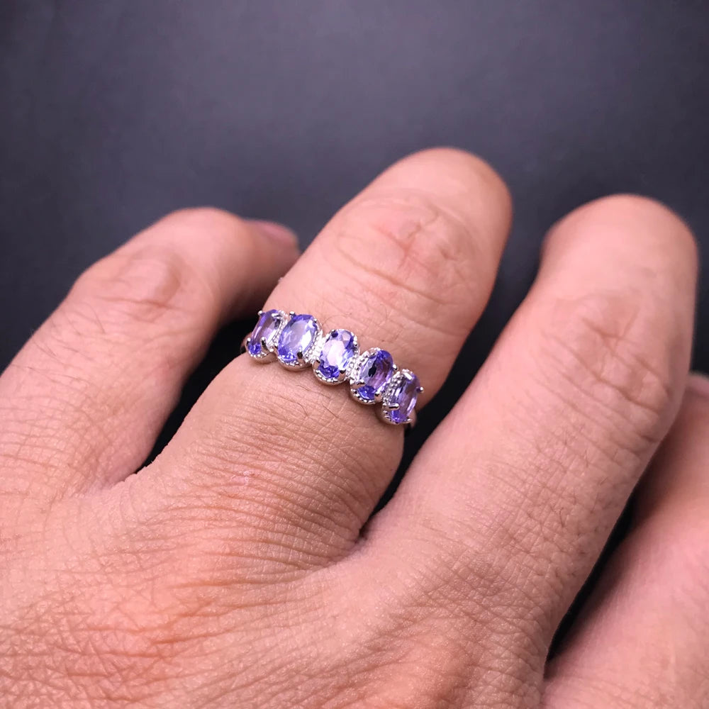 Natural Tanzanite Solid Silver Ring 1.2 Carat Genuine Gemstone for Women Wedding Anniversary Elegant Jewelry Gifts Top Quality Tanzanite resizable