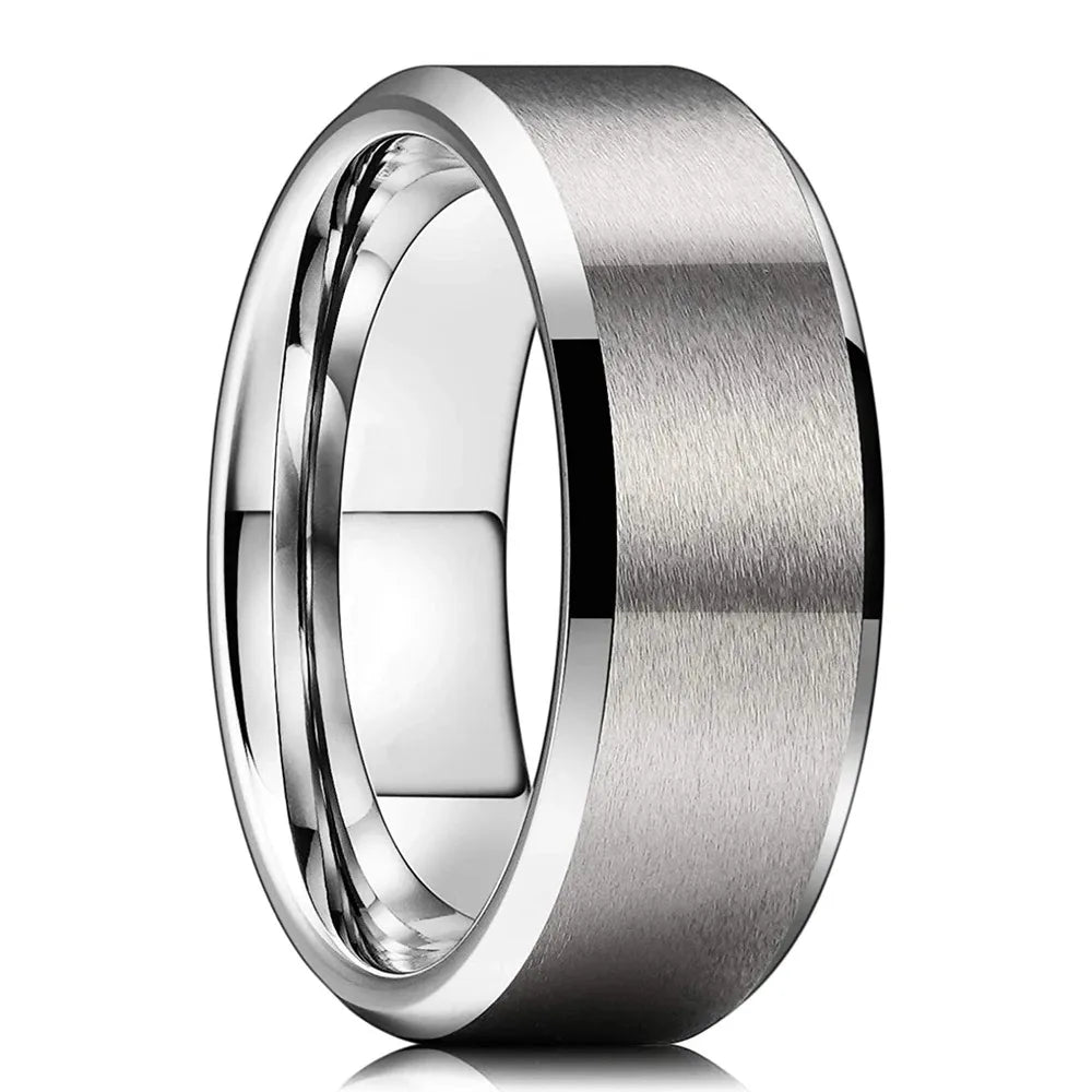 Simple 8mm Blue Stainless Steel Rings For Men Women Blue Matte Finish Beveled Polished Edge Men Rings Wedding Band Jewelry Gift