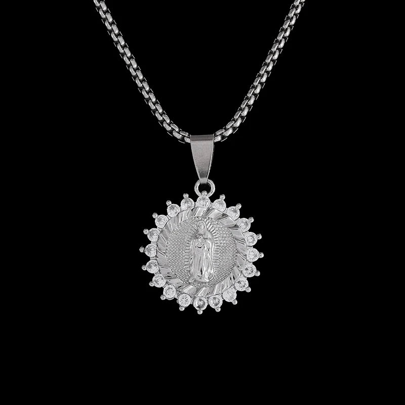 Classic Catholic Virgin Mary Square Pendant Necklace for Men Women Christian Religious Prayer Amulets Jewelry Gifts