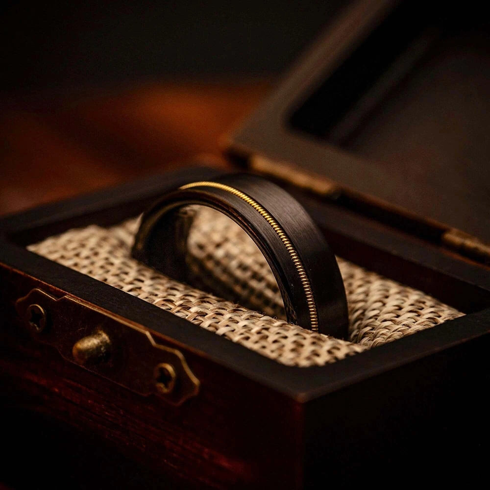 Fashion Black Stainless Steel Rings for Men With Guitar String Inlay Guitarist Ring For Musician Wedding Jewelry Drop Shipping