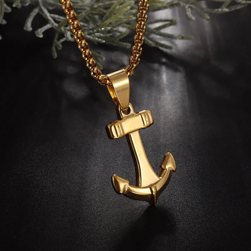 Hip Hop Ice Out Anchor Pendant Necklace for Men Women Fashion Rock Jewelry Music Festival Party Christmas Gift