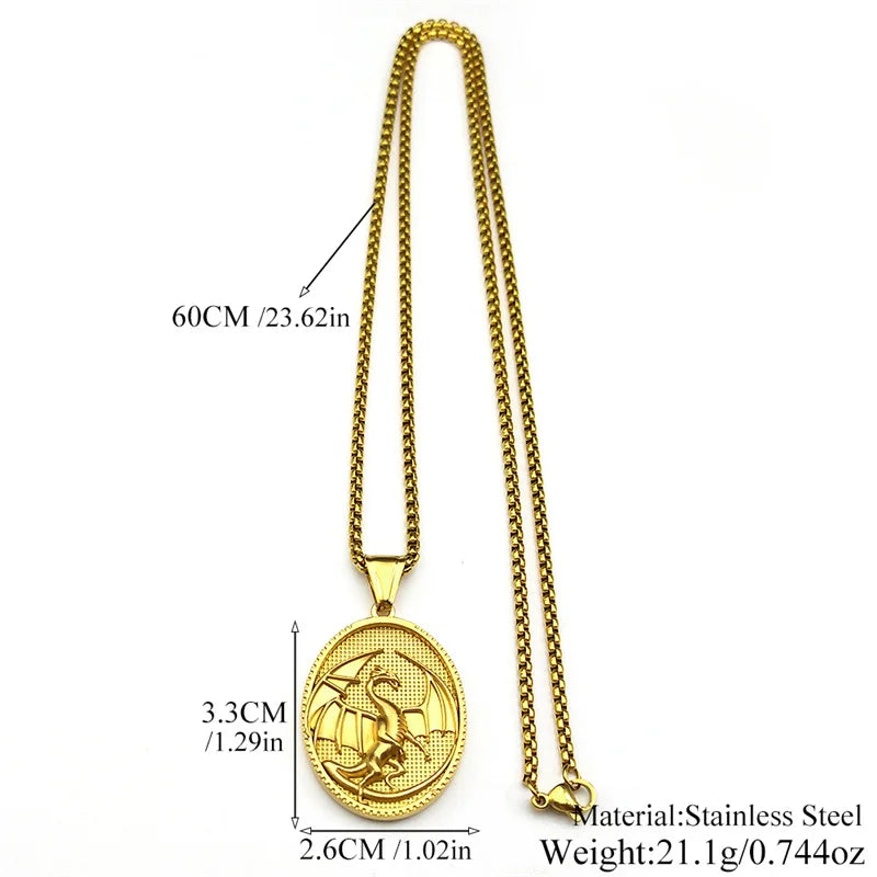 Hiphop Punk Evil Dragon Pendant Necklace For Women Men Stainless Steel Gold Color Animal Relief Retor Male Neck Chain Jewellery