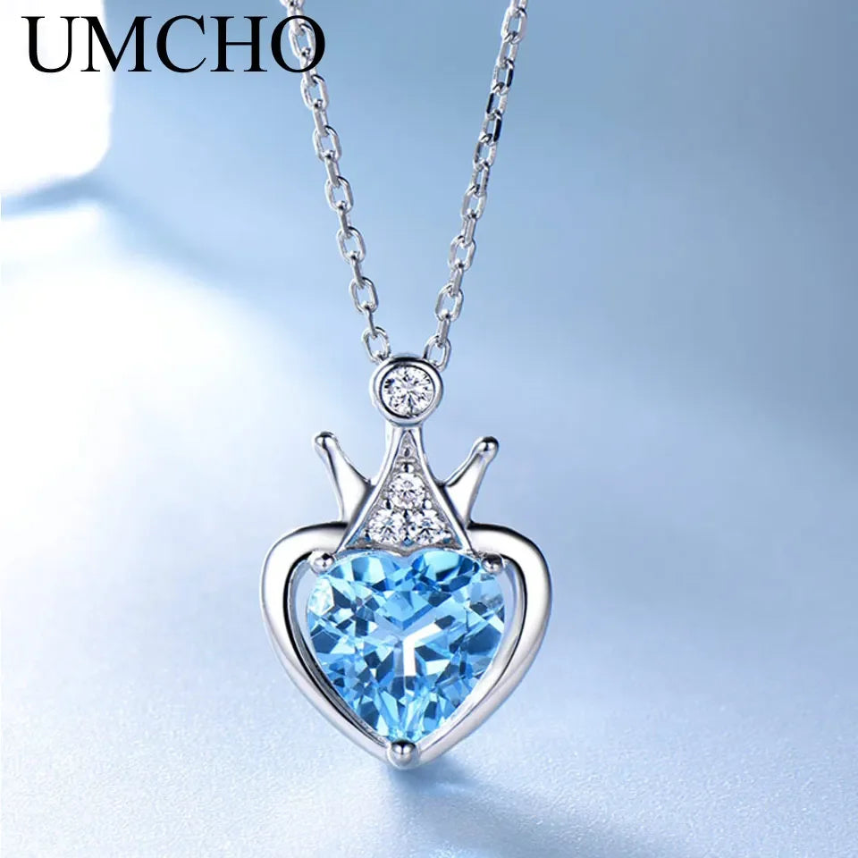 925 Sterling Silver Pendants Heart Necklace Blue Topaz Pendant New in Necklace