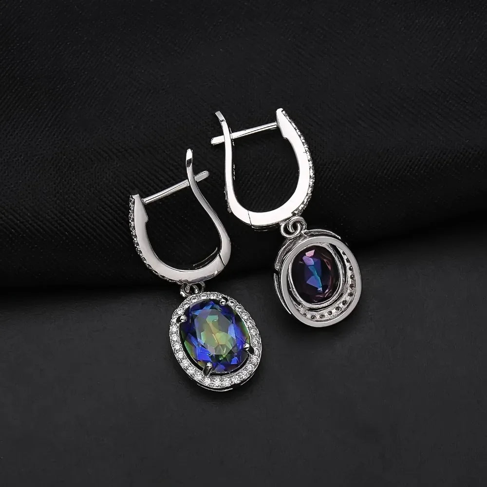 GEM'S BALLET 925 Sterling Silver Earrings Fine Jewelry 4.74Ct Natural Blueish Mystic Quartz Gemstone Drop Earrings For Women