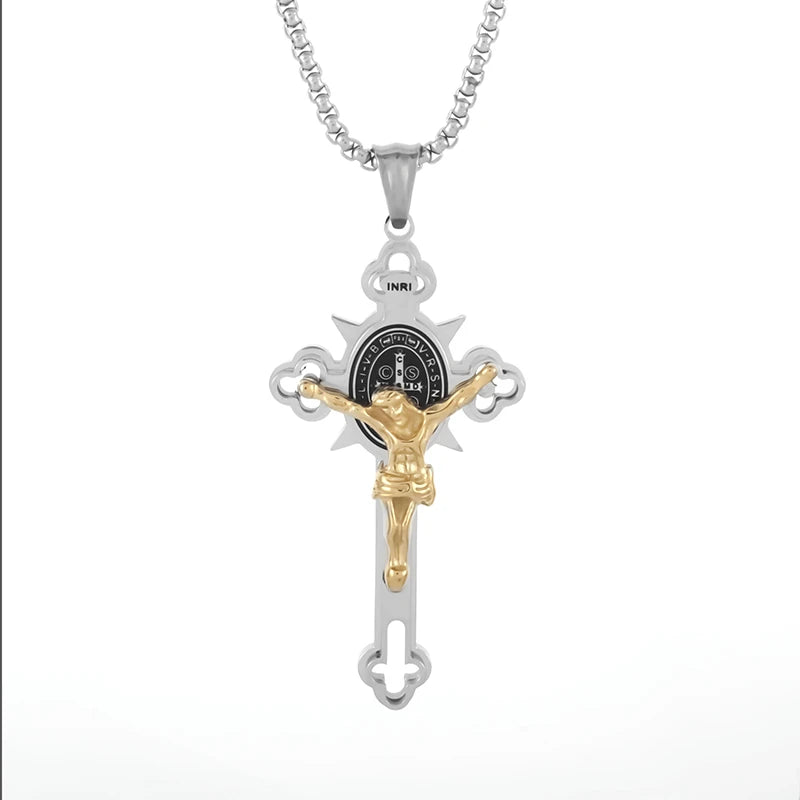 Italian Christian Saint St. Benedict Cross Stainless Steel Necklace Pendant Men and Women Religion Catholic Jesus Amulet Jewelry
