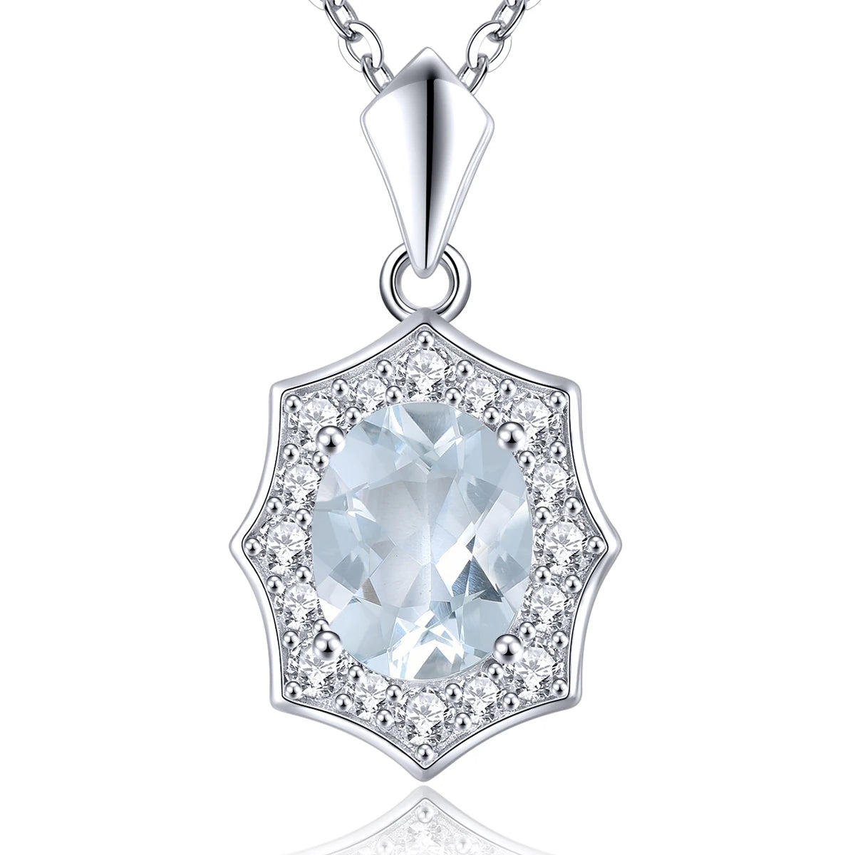 Natural Aquamarine Sterling Silver Pendant 1.6 Carats Genuine Light Blue Gemstone Classic Simple Design S925 Birthday Gifts Natural Aquamarine