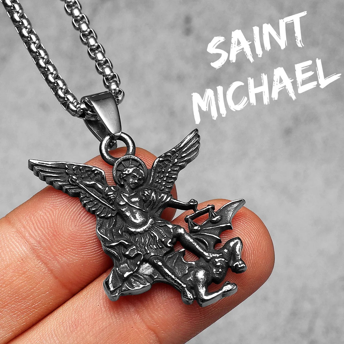 Angel St.Michael Satan Stainless Steel Men Necklaces Pendant Chain Powerful Amulet Vintage For Women Jewelry Gifts Wholesale