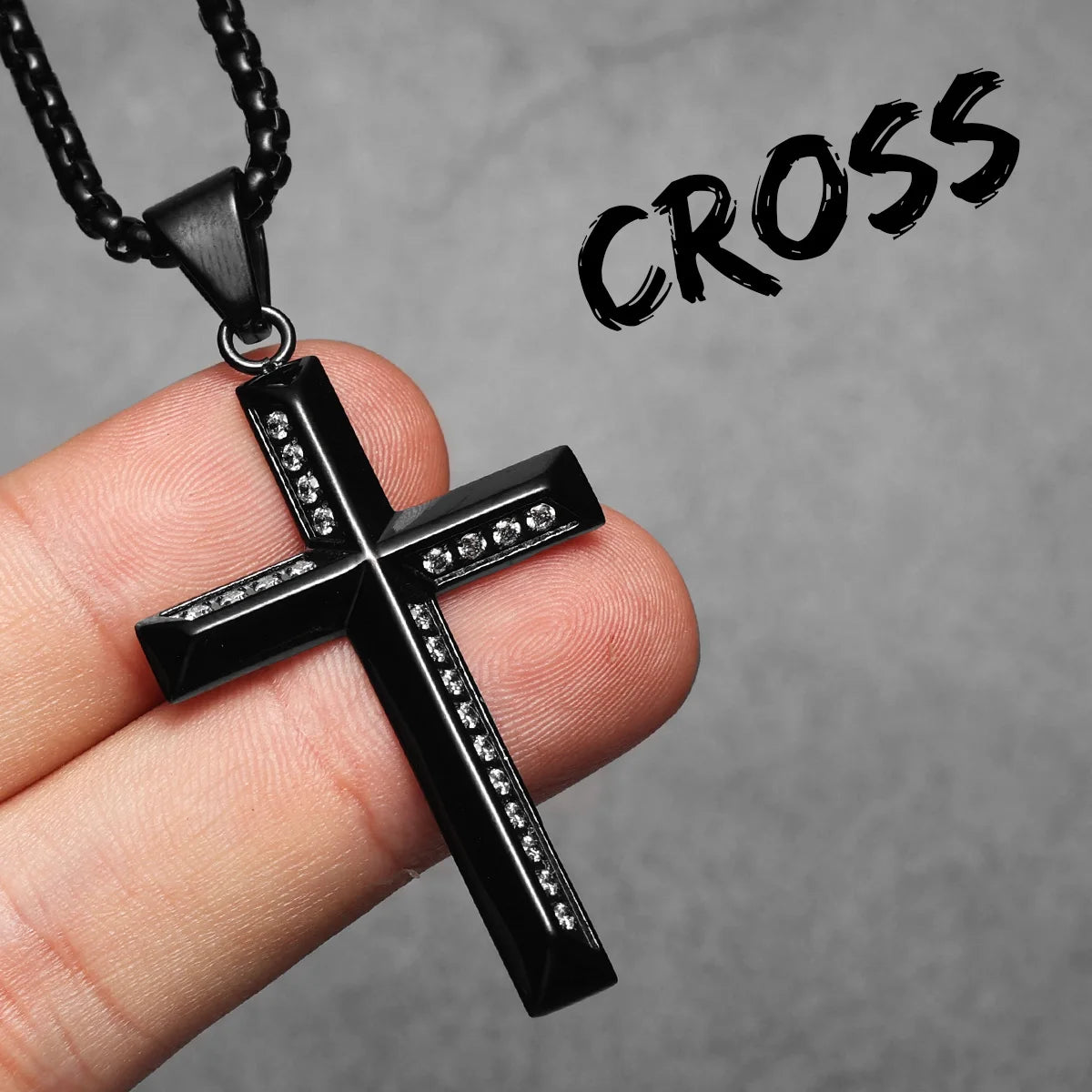 Simple Gemstone Cross Stainless Steel Men Necklaces Pendant Chain Punk For Women Fashion Jewelry Gifts Wholesale Dropshiping
