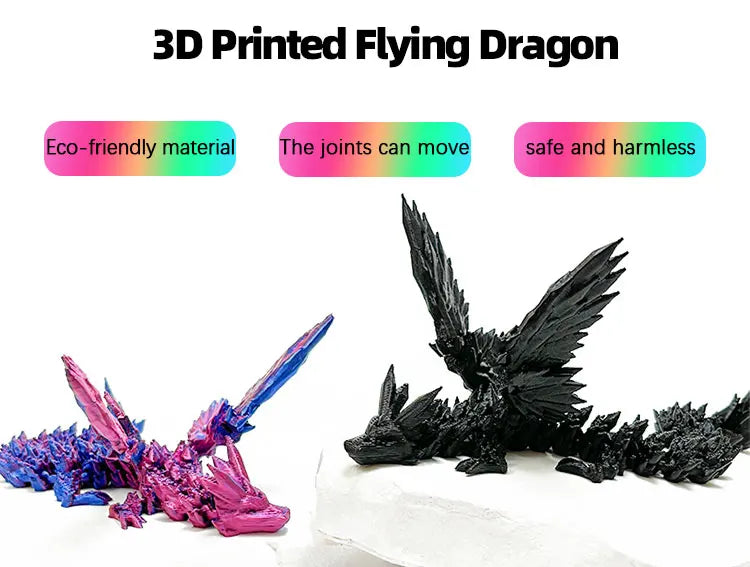 3D Printed Dragon with Movable Wings - Office Desk Accessory, Creative Home Decor, Perfect Christmas Present Holiday Gift