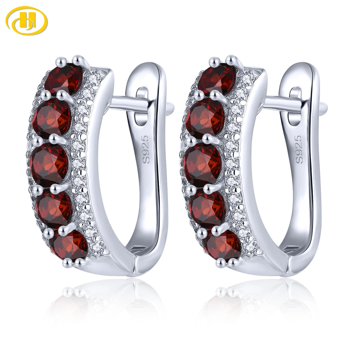 Natural Garnet Sterling Silver Clip Earring 1.5 Carats Genuine Birthstone Classic Design S925 Fine Jewelrys Birthday Gifts Default Title