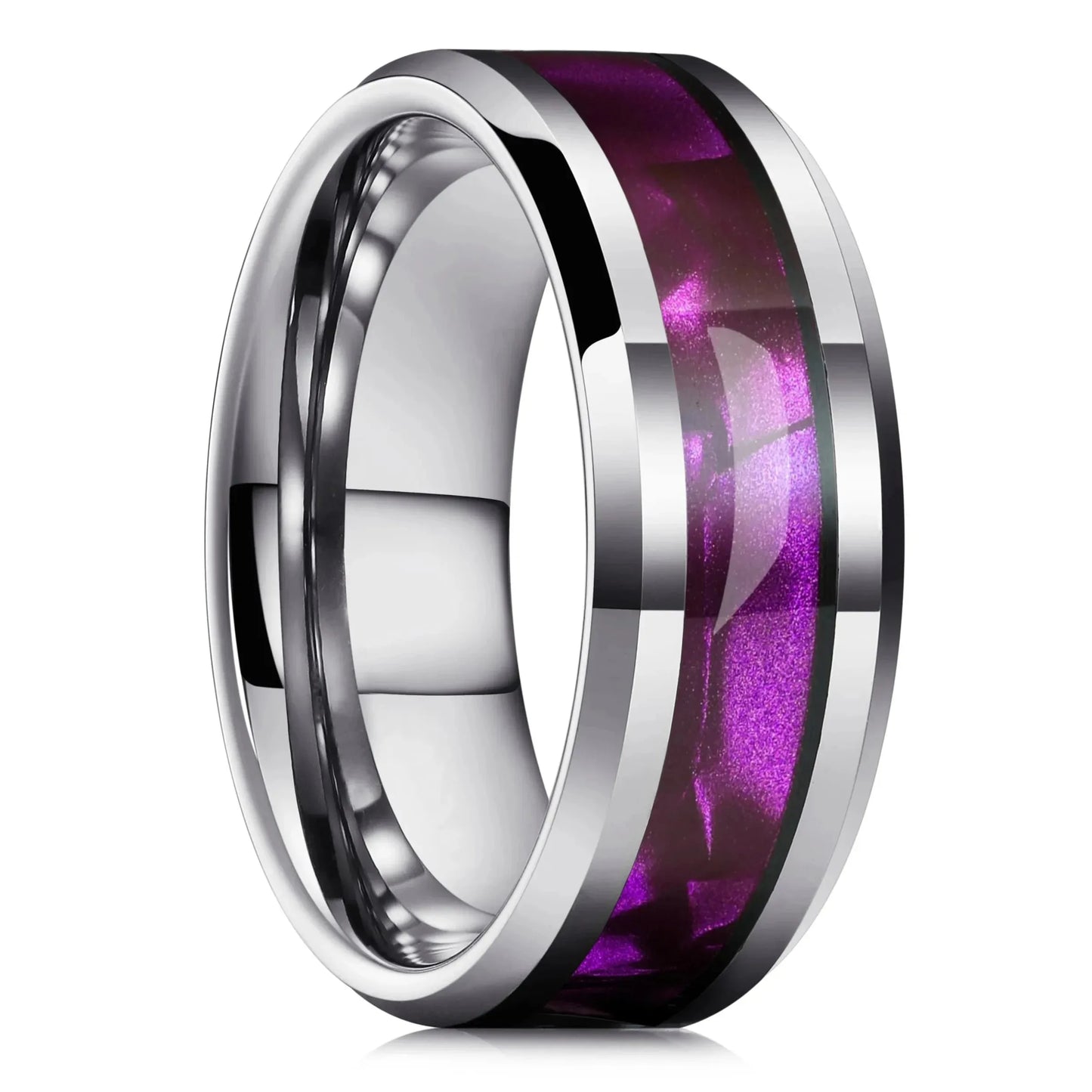 Fashion 8mm Men Black Stainless Steel Rings High Polished Yellow Abalone Shell for Men Wedding Party Jewelry Anniversary Gifts